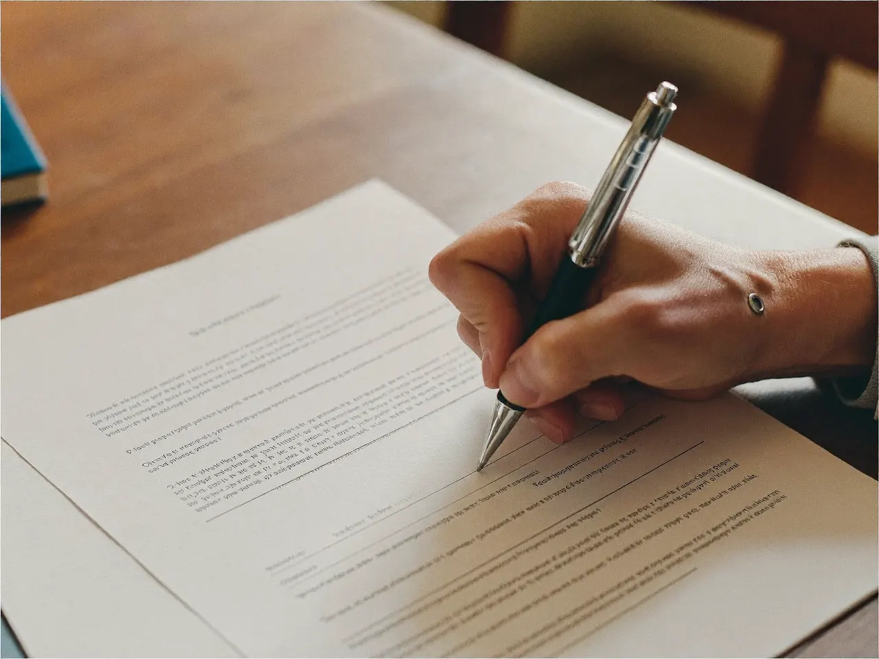 Homeowner signing a finance agreement at a table indoors