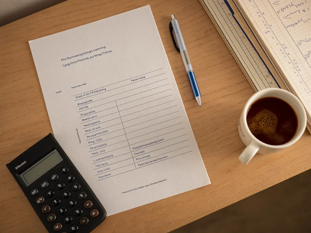 Paperwork and a calculator laid out to work through window finance